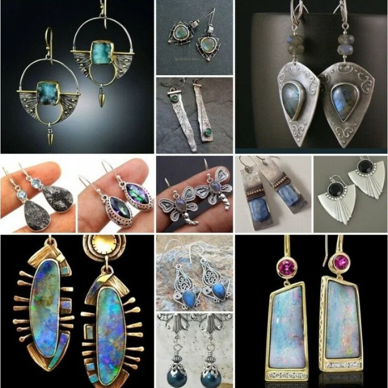 New Style Embedded Sea Blue Stone Charming Mom Earrings Creative Rotating Teardrop Pear Shaped For Girls Gift