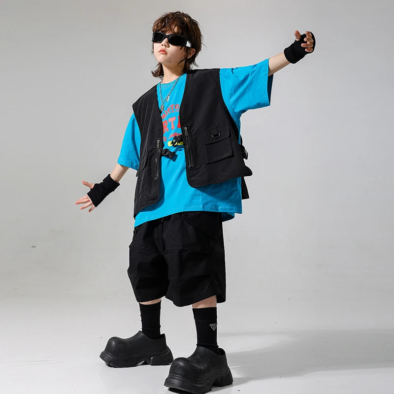 Boys Streetwear Clothing Girls Hip Hop Solid Vest Tshirt Cargo Shorts Kids Street Dance Clothes Sets Children Jazz Cool Costumes