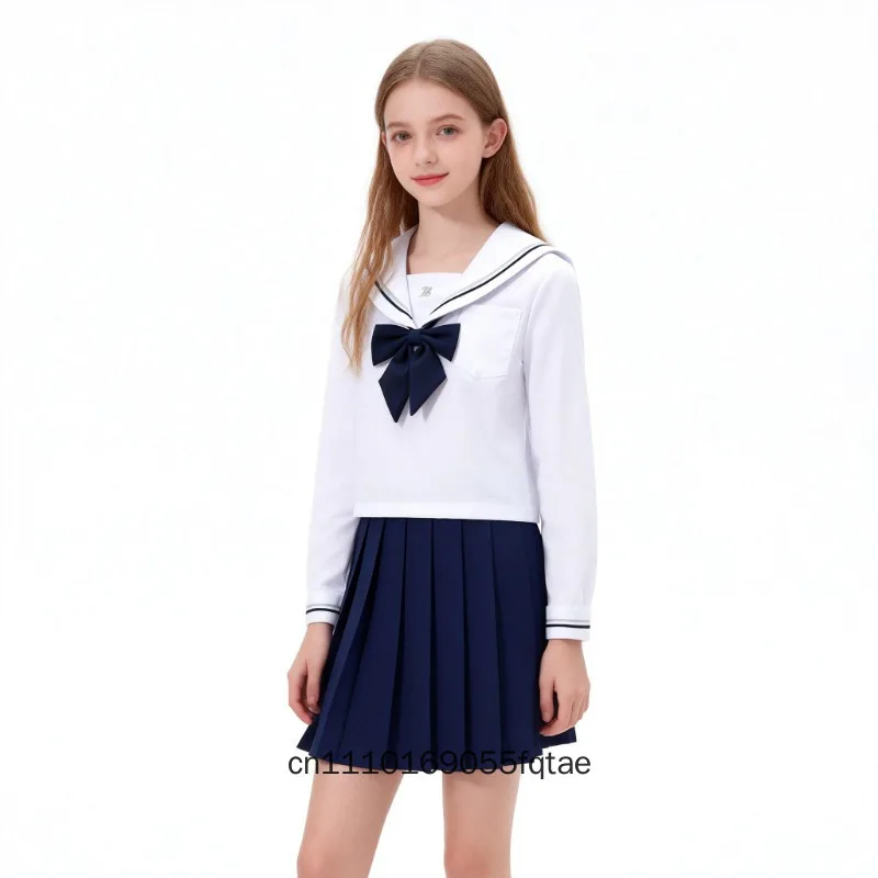 Neue japanische JK-Uniform, weißer, schlichter College-Stil, Rock mit Schleife und Falten, Schuluniform für Mädchen. – Detail 3