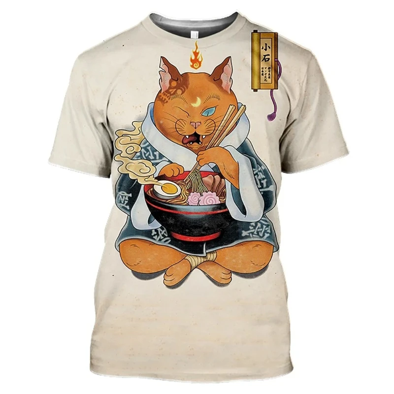 Japanese Kong Fu Cat Tattoo T-shirt Men Women 3D Printed Animal Harajuku T Shirts Streetwear Hip Hop Popular Fashion Soft Top