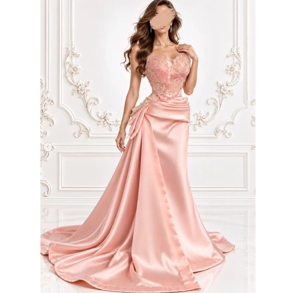 Custom Dubai Pink Mermaid Prom Gown with Side Slit and Long Train – Cocktail & Evening Party Dress