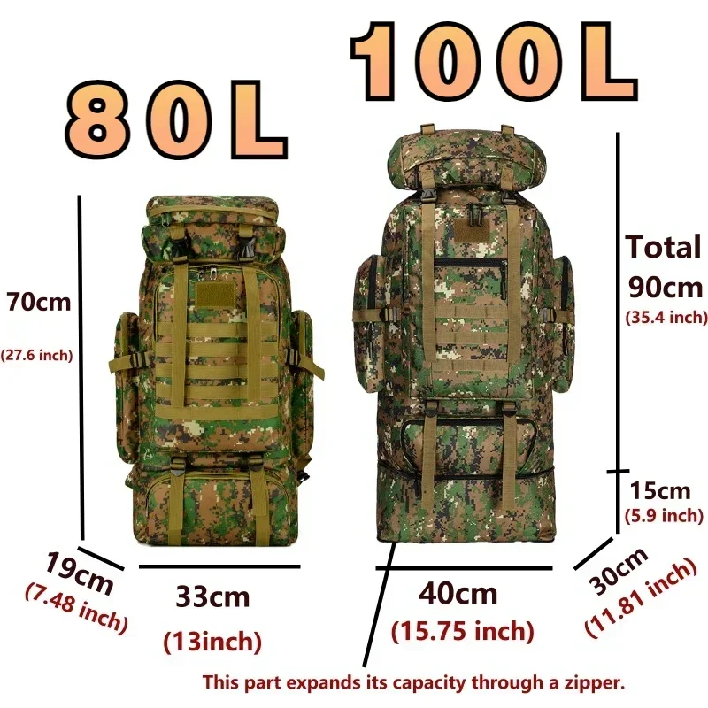 Mochila de Montañismo de 80L/100L, Mochila Táctica, Mochila Grande para Senderismo, Camping y Viajes al Aire Libre