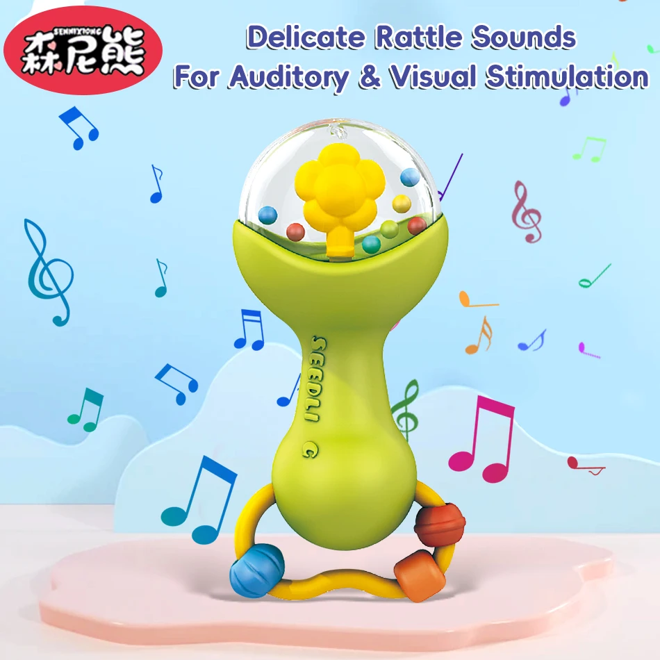 Sennixiong bebê handbell dos desenhos animados filhote de cachorro caranguejo tubarão chocalho infantil mastigável mordedor montessori brinquedo sensorial para a criança presente recém-nascido