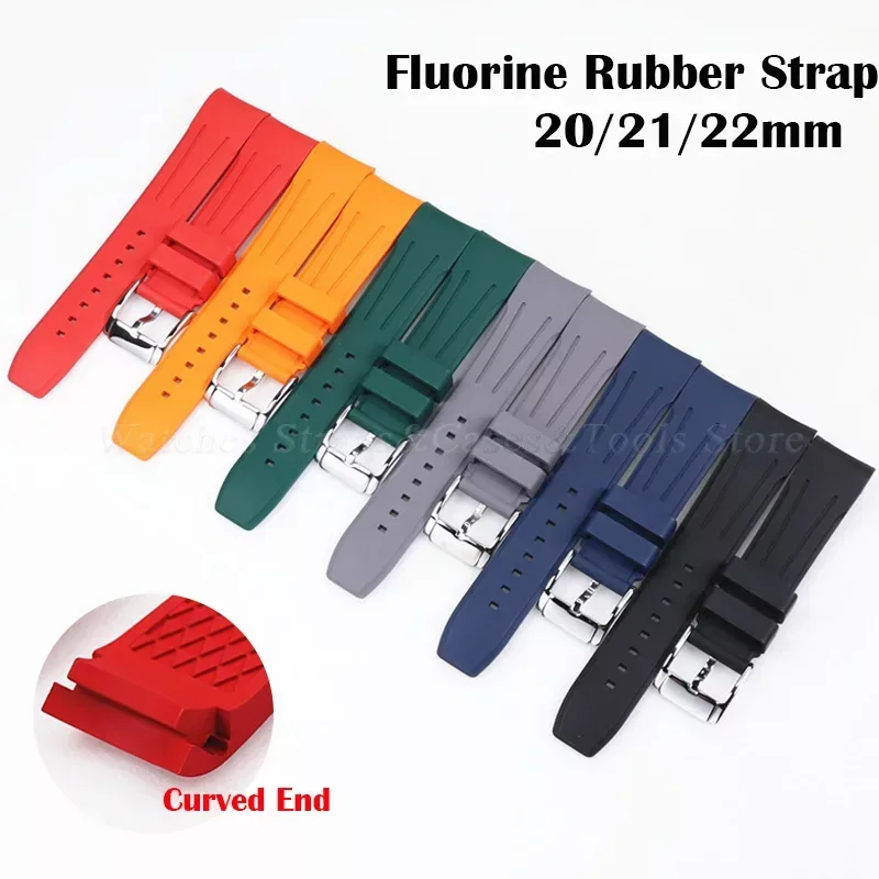 

FKM Fluorine Rubber Watch Strap 20mm 21mm 22mm for Rolex for Water Ghost for Omega Curved End Sport Watchband Universal Belt New