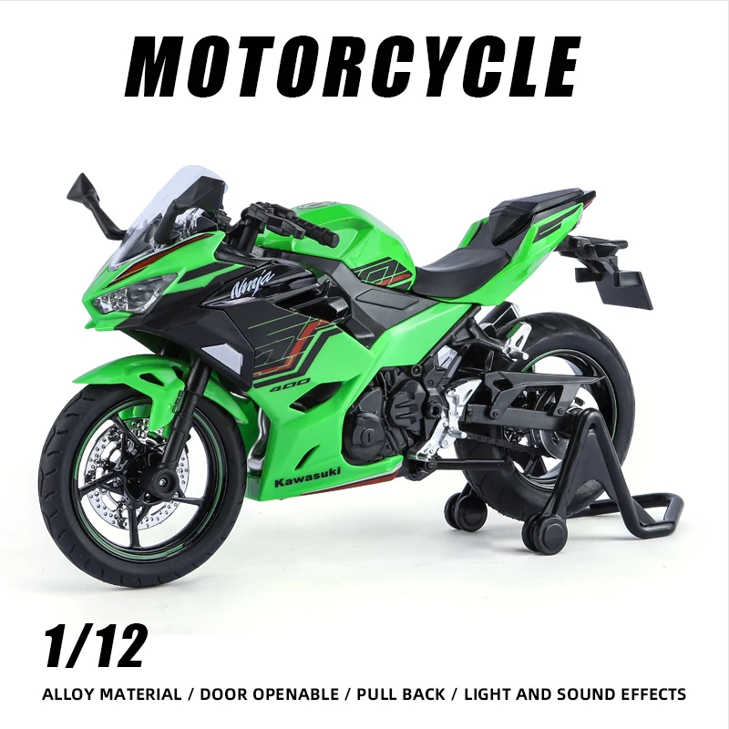 1:12 Kawasaki Ninja 400 Alloy Sports Motorcycle Model Diecast Street Race Simulation Light Toy for Children Boy Fast and Furious