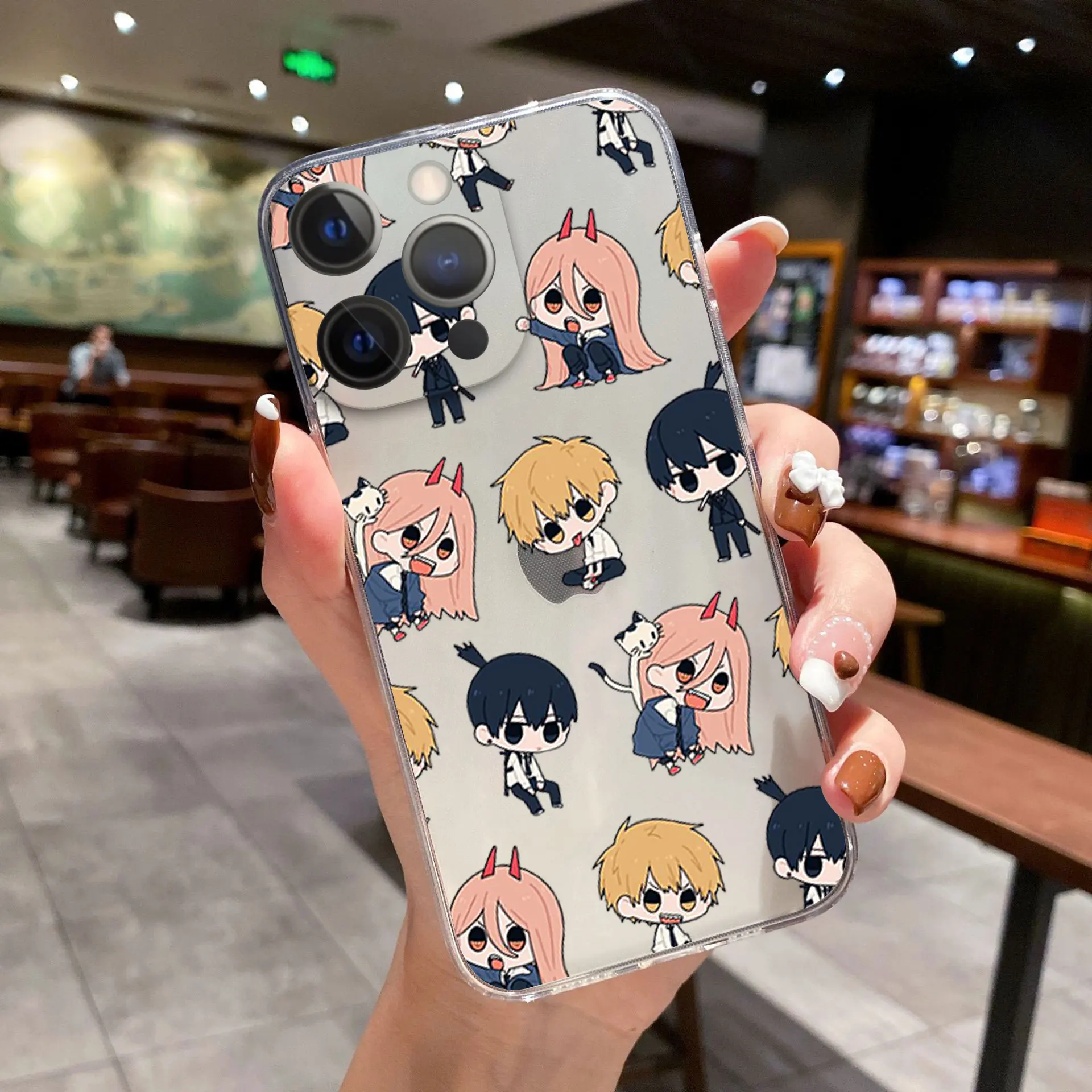 Etui na telefon z kreskówkową piłą łańcuchową Anime dla iPhone'a 11 12 13 Pro Max X XR XS MAX X 8 7 Plus 12 13 Mini przezroczysta miękka tylna obudowa zderzaka