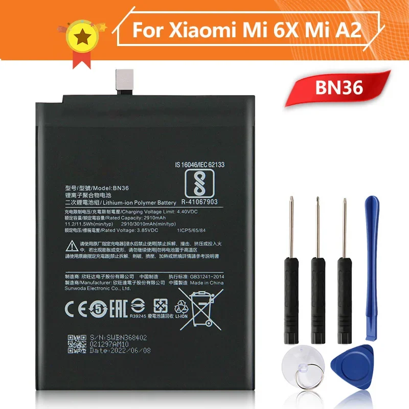 Production in 2024 Phone Battery BN36 For Xiaomi Mi 6X Replacement Battery High Quality Batteries 3010mAh With Tool