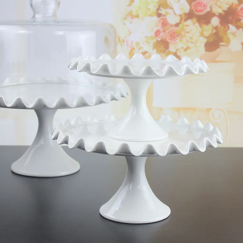 Ceramic 8-inch tall wavy edge cake tray, afternoon tea snack plate dessert table wedding props