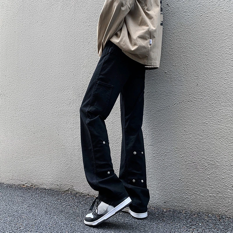

Four Seasons Men's American High Street New Fashion Solid Color Slim Straight Jeans Pants Slim Denim Flare Trousers Streetwear