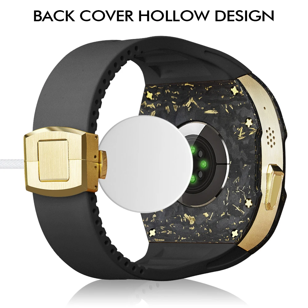 الروح بارد ألياف الكربون لساعة أبل حالة الترا 3/2 49 مللي متر الفاخرة Glod تعديل iWatch حماية طقم عصري حزام الفلوروروبر #2