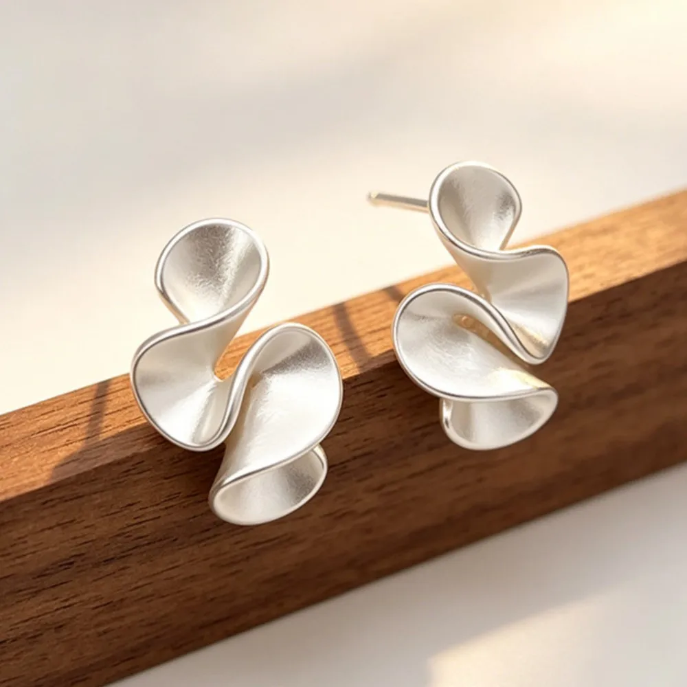 PANJBJ 925 Sterling Silver Flower Frosted Earrings For Women Texture Irregular Design Creativity Jewelry Gift Wholesale