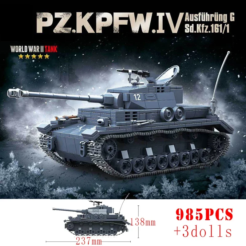 Military German Panzer IV Panther Medium Tank Building Blocks WW2 Army Weapons Sherman KV-1 PzKpfw Tanks Bricks Children Toys