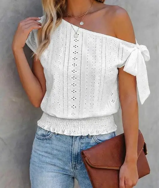 

Женская шифоновая рубашка, летняя новая стильная модная и элегантная шифоновая рубашка с полым воротником на шнуровке и полой талией