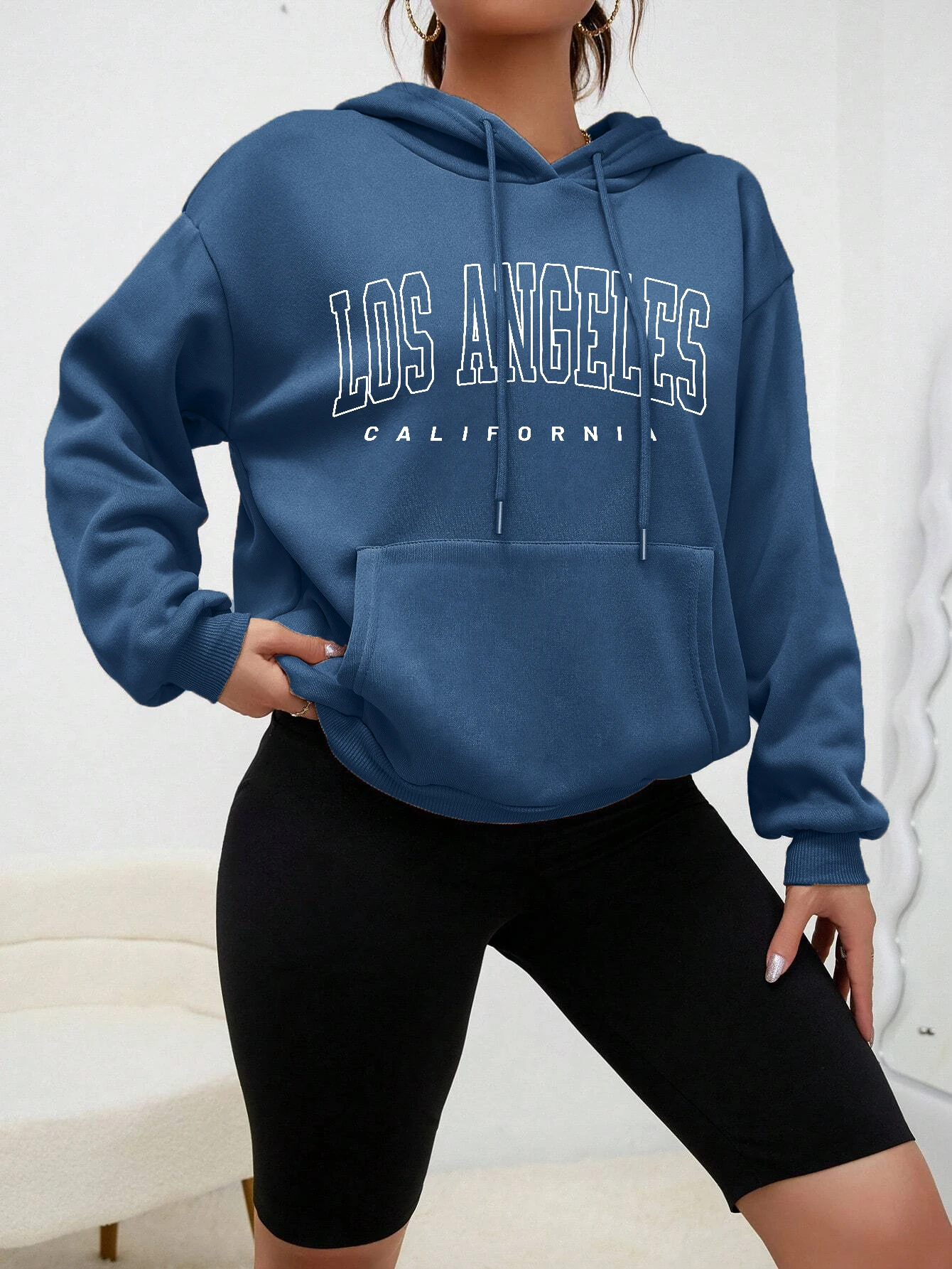 Vijamiy Fleece gevoerde hoodie dames Los Angeles bedrukte winter hoodies sweatshirts voor vrouwen thermische fleece truien dames lange mouw thermische tops met capuchon trekkoord zakken, Donkergrijs