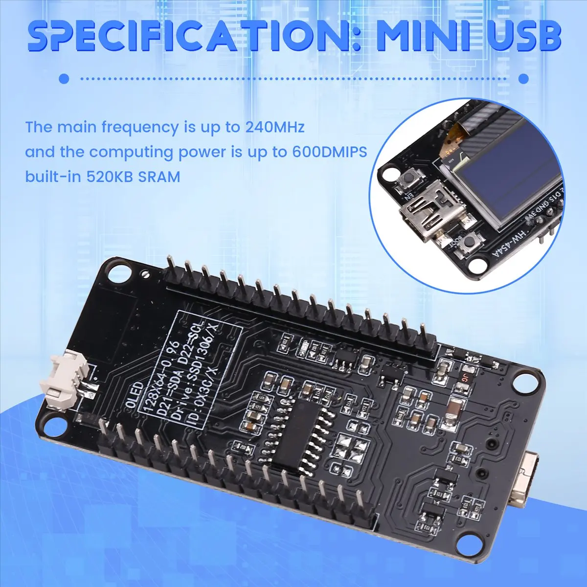 

(ABGQ) ESP32 ESP-WROOM-32 WIFI Development Board Module CH340 with 0.96 OLED Display for ESP32 OLED Mini USB