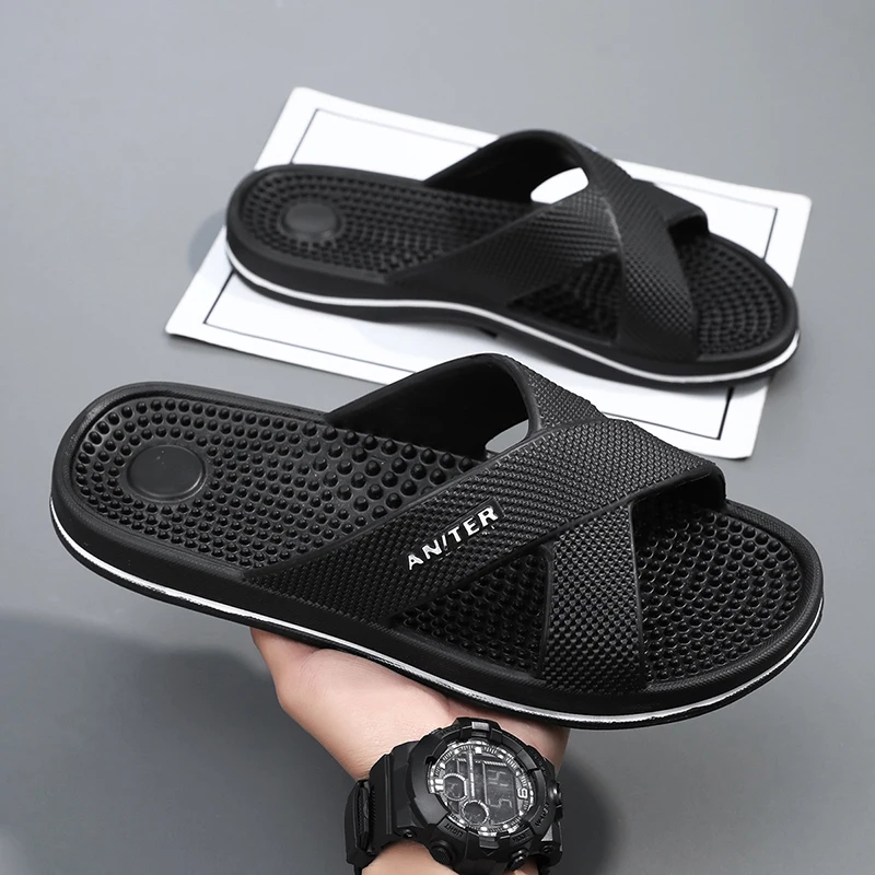 Men Massage Slippers Breathable House Slippers Bathroom Slippers Bedroom Slides Man Massage Flip-flops Beach Slides Plus Size 48 image 3