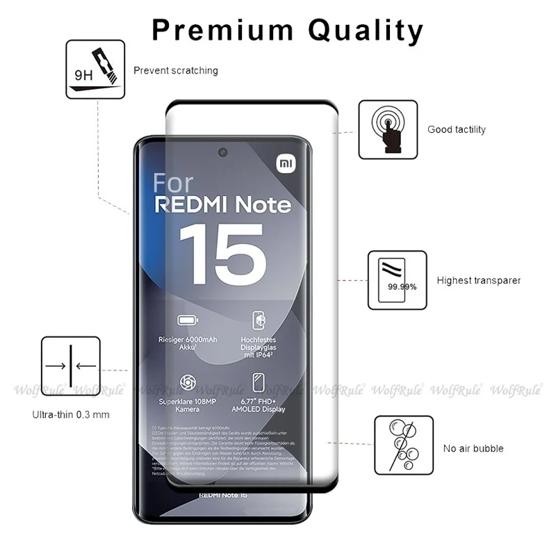 6-w-1 Szkło Hartowane 9H do Redmi Note 15 4G, Zakrzywione Szkło Ochronne na Ekran i Szkło na Obiektyw Xiaomi Redmi Note 15 4G — zdjęcie produktu 3