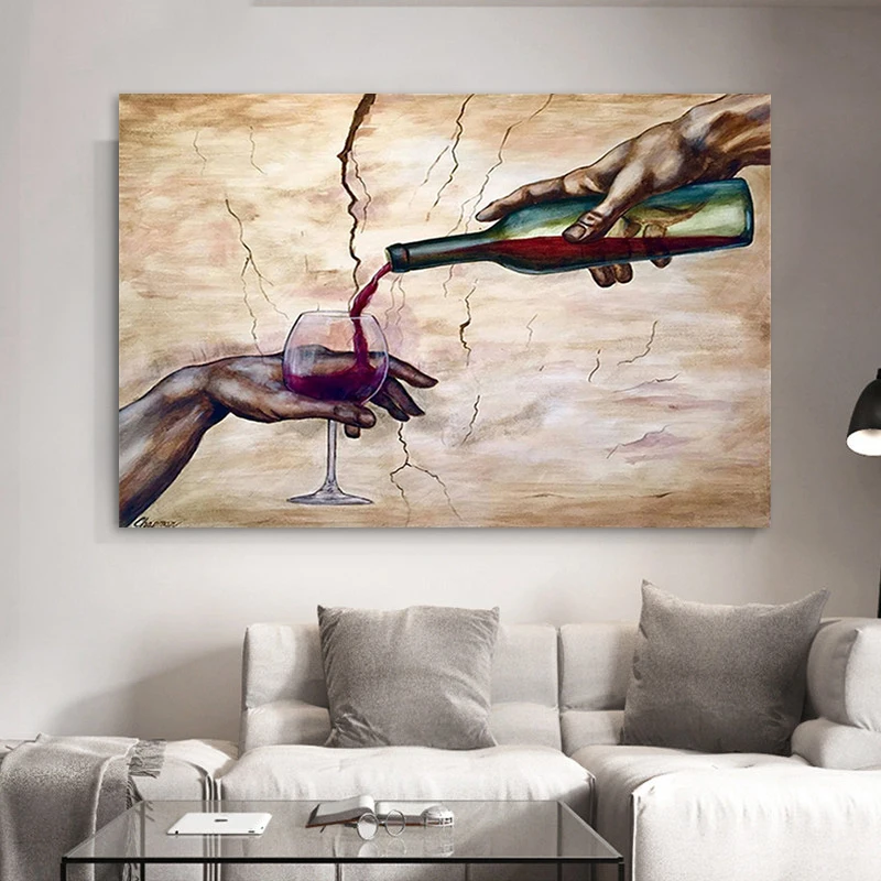 Handed Pour Red Wine Glass Posters and Prints Abstract Canvas Paintings Wall Art Pictures for Bar Interior Restaurant Home Decor