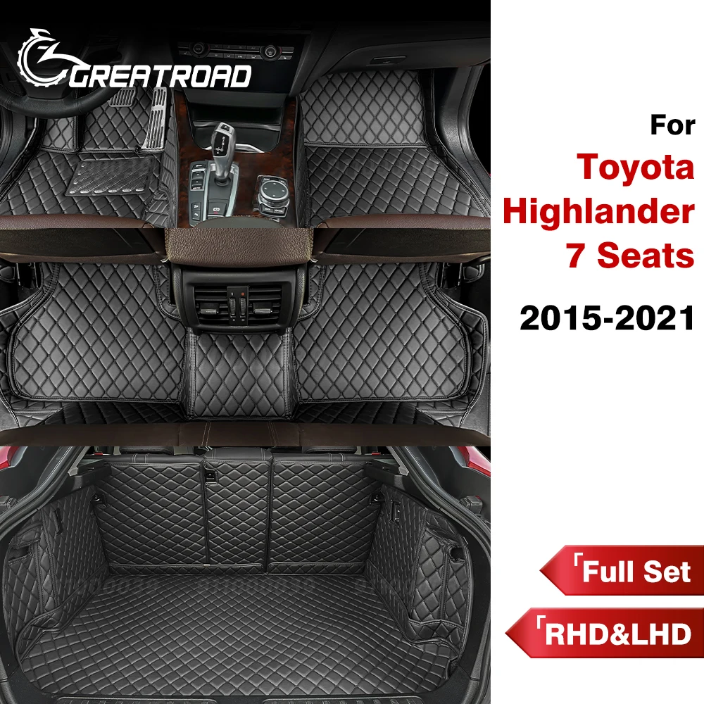 Car Floor Mat &Trunk Mat For Toyota Highlander 7 Seats 2015-2021 2020 2019 2018 17 16 Custom Auto Foot Pads Interior Accessories