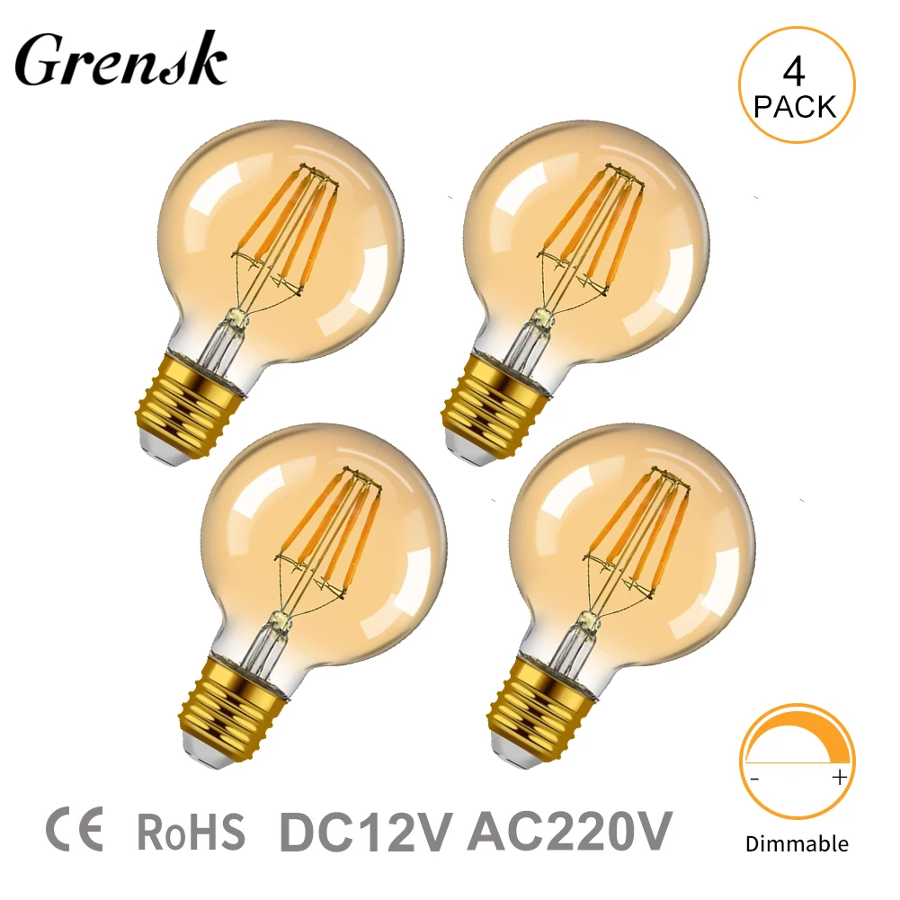 G80 Vintage Edison Lights light bulbs AC220V Globe Lamp 4W Amber Glass bedroom decoration lampadas déco chambre