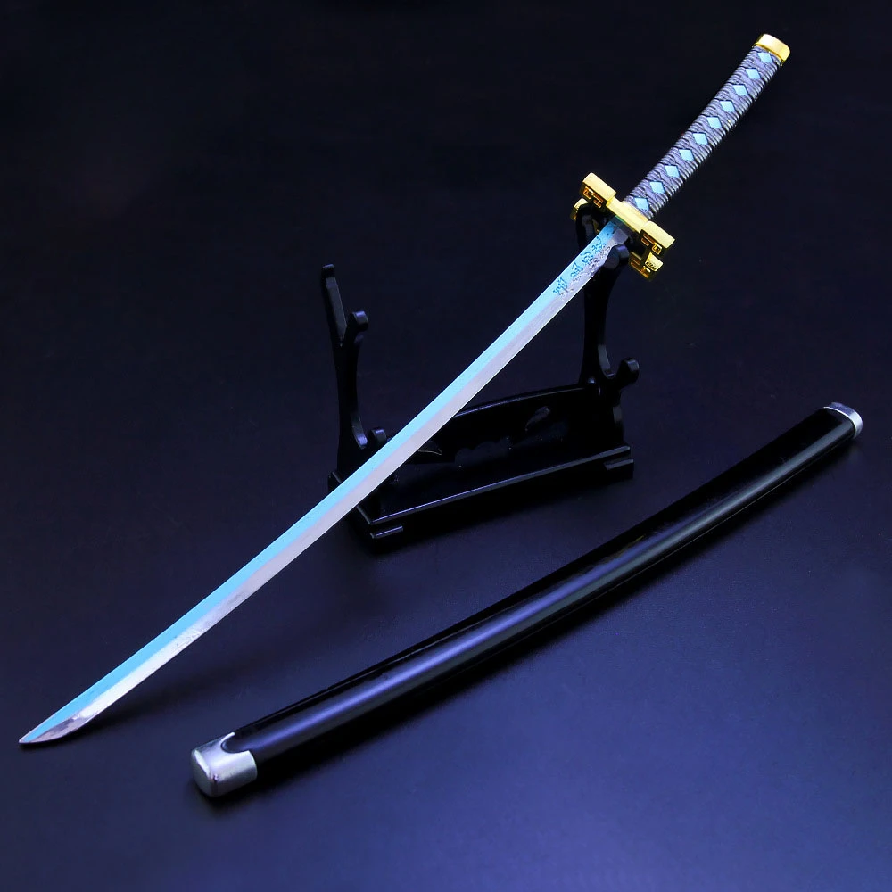 

26cm Tokitou Muichirou Katana Keychainn Nichirin Blade Kimetsu No Yaiba Kisatsutai Anime Weapons Uncut Blade Samurai Sword Toys