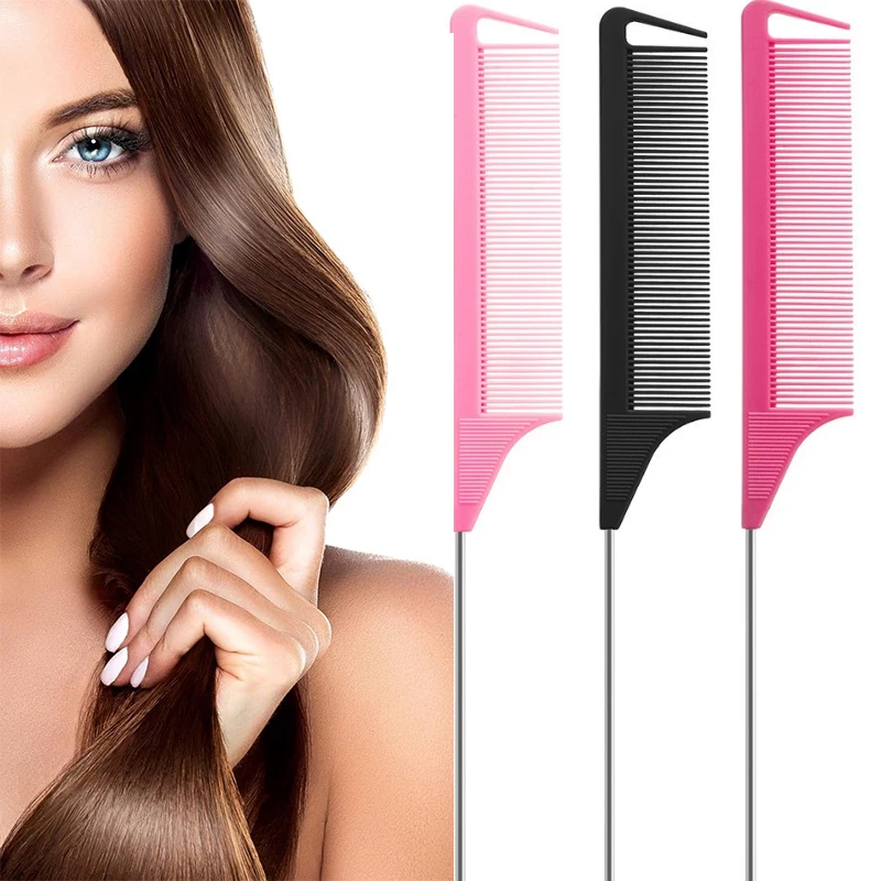 

Профессиональная расческа для волос с заостренным хвостом, расческа для салона, расческа для укладки волос из нержавеющей стали с шипами, салонный уход за волосами, парикмахерский инструмент для укладки