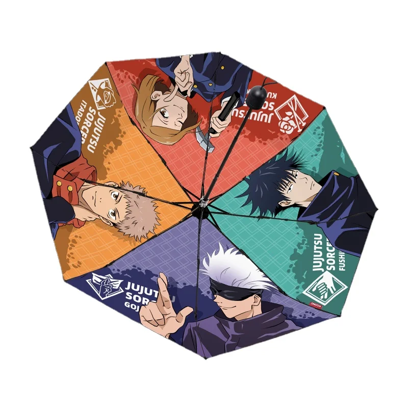 Anime Jujutsu Kaisen parasolka z nadrukiem czarny klej automatyczne potrójne Parasol do ochrony przed słońcem mężczyzn kobiet przenośny Parasol prezent