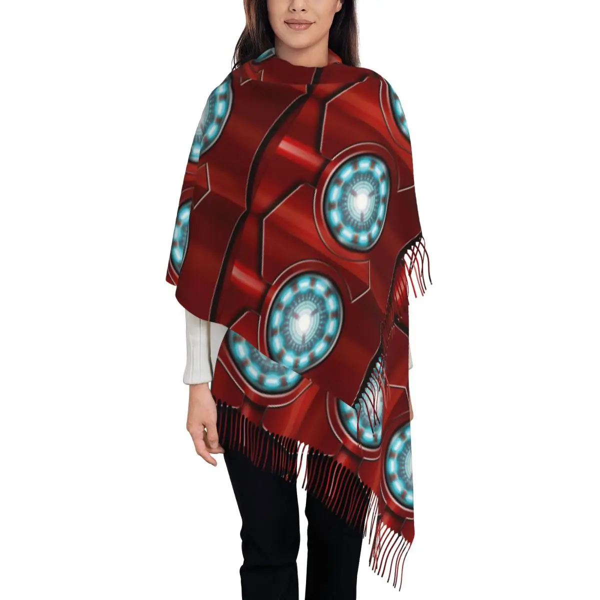 Custom Iron Man Glow Scarf Wrap for Women Long Winter Warm Tassel Shawl Unisex Scarves