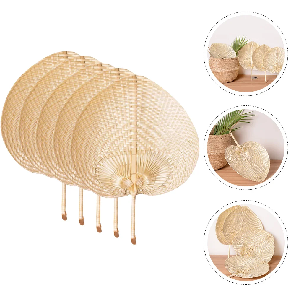 

5pcs Bamboo Hand Fan Handmade Woven Fan For Summer Party Beach Wedding Decor Wall Art Handheld Vintage Chinese Style