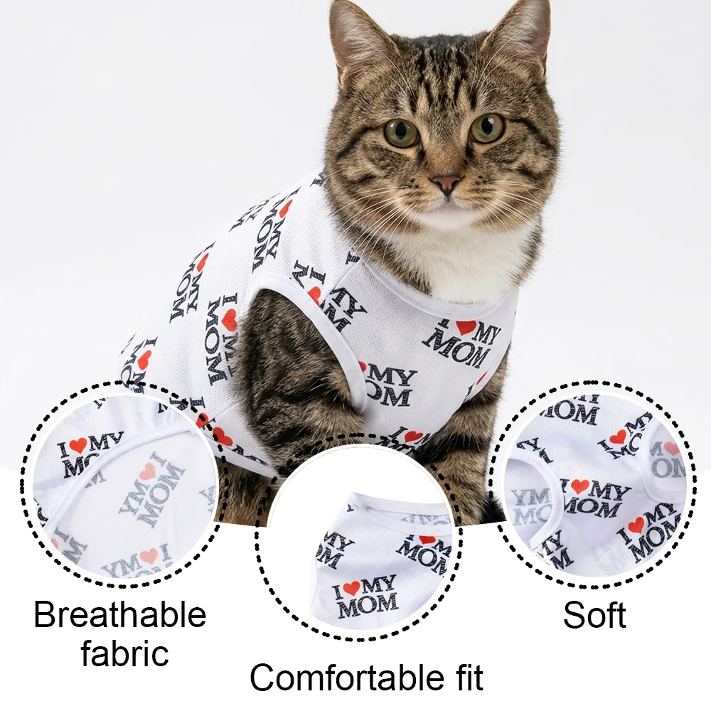Weiche Haustier-Katzenkleidung für den Sommer, atmungsaktives Haustier-Shirt, Weste, leichter, süßer Pullover mit Buchstaben-Aufdruck für Katzen, Welpen-Outfits – Detail 2