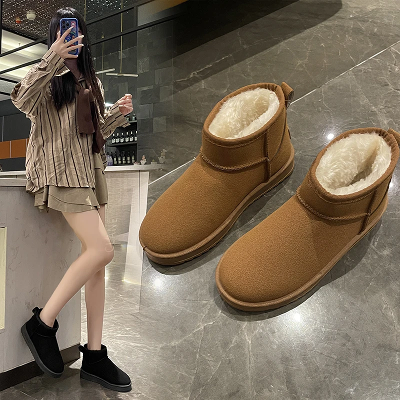 

Brand Women's Shoes Australian Boots Winter Footwear Round Toe Flat Heel Boots-Women Fashion Snow Low 2024 Ladies Ankle Cotton
