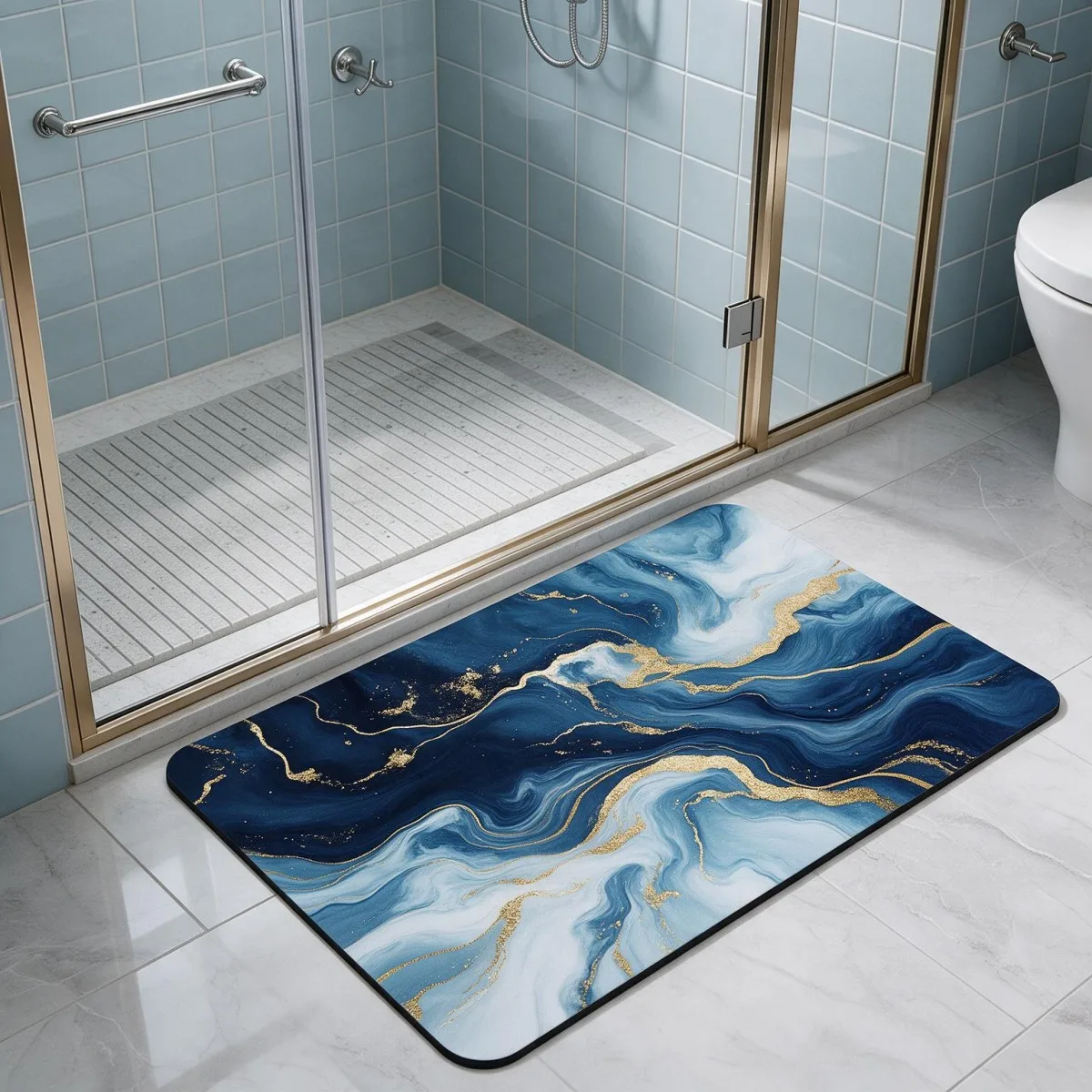 Tappetino da bagno quadrato in fango di diatomee, assorbente e antiscivolo, con fondo in gomma, ideale per WC e porta.