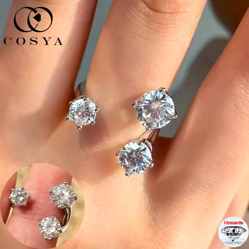 

COSYA 2,5cttw 3-х камней с полным муассанитом, открытое кольцо, 100% серебро S925, цвет D, VVS, лабораторный бриллиант, минималистичный браслет для женщин, ювелирные изделия для вечеринок