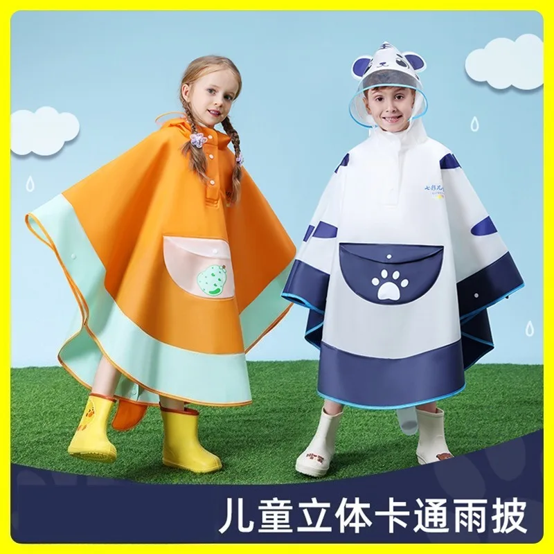 

Cute Kids Raincoat Fashion Children Rain Poncho Rain Coat Jacket With Backpack Position Student Rain Wear