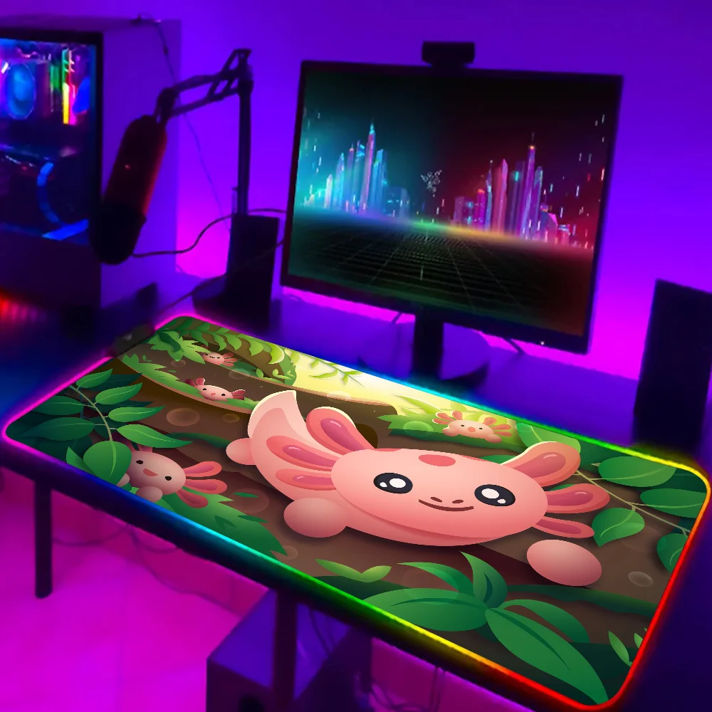 KAWAII Mousepad Cute Gaming Pad RGB Mouse pad LED Mats Portable Lighting Cartoon Carpet XXL Aesthetic Carpet Backlight Table Mat