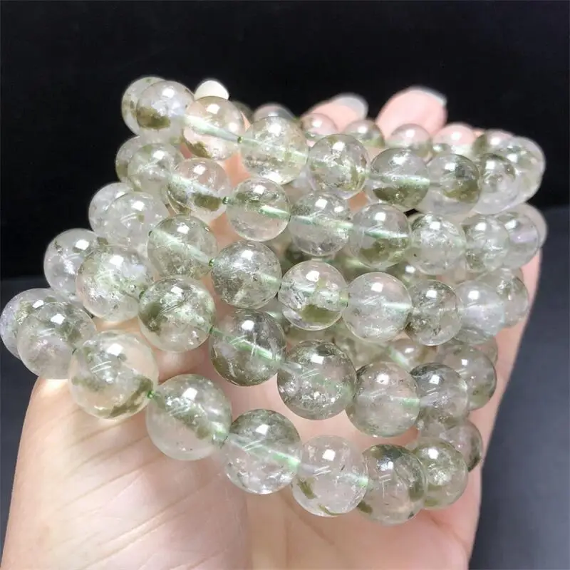 13MM Natural Green Pyrite Quartz Bracelet Handmade Jewelry Stretch Bangle Children Birthday Holiday Gift 1pcs