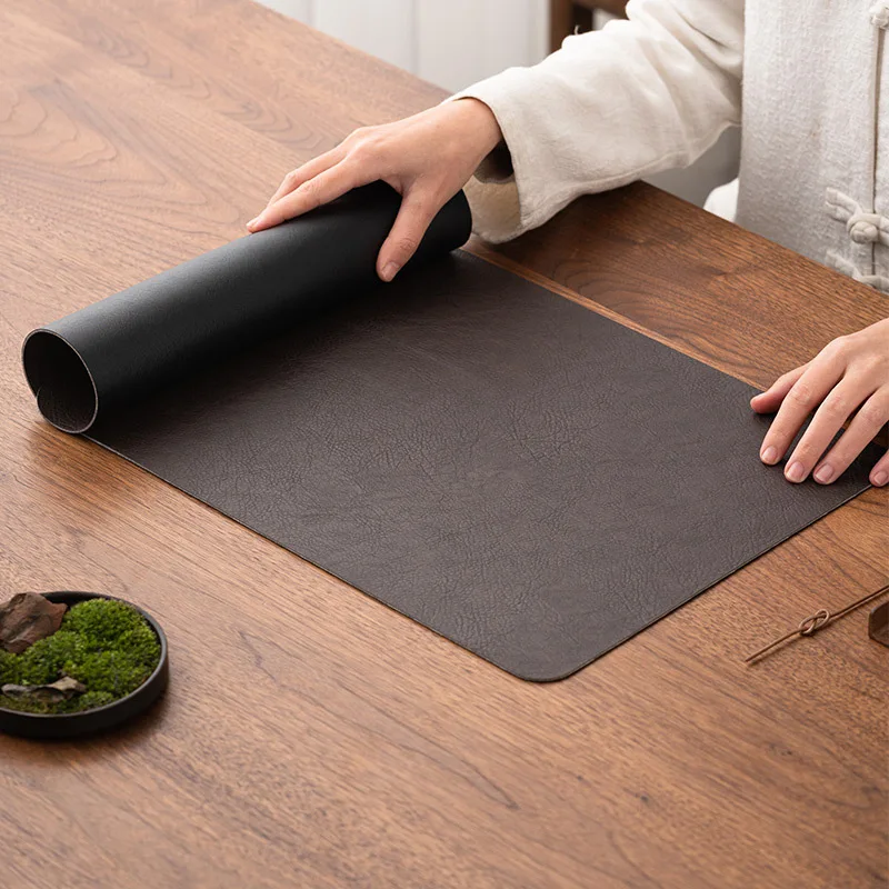 

Водонепроницаемый кожаный чайный коврик в стиле дзен, минималистичный кожаный водонепроницаемый чайный скатерть, домашняя дорожка для стола, сухой чайный поднос, коврик