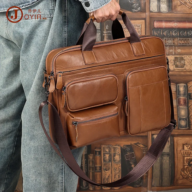 First Layer Cowhide Leather Briefcase Men's Leather Business Computer Bag Shoulder Men's Bag Vintage Handbag Men's Real-Leather