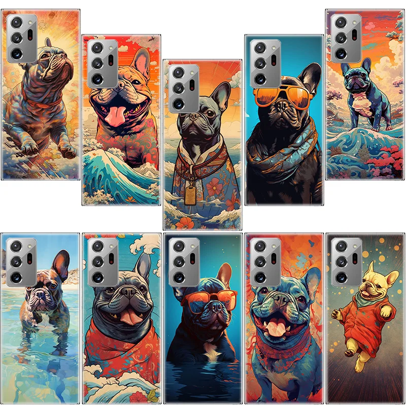 Capa de Telefone para Samsung Galaxy S25 Edge S24 S23 FE S22 S26 Ultra S21 S20 S10 Plus com Estampa de Bulldog Francês e Pug, Capa Macia
