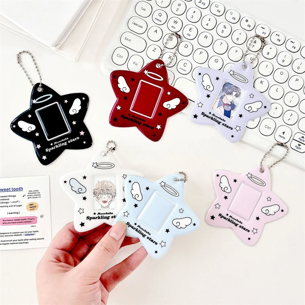 

Mini PVC Card Holder Colorful Angel Stars Photocard Holder with Chain Idol Photo Protective Cover Photo Card Protective Sleeve