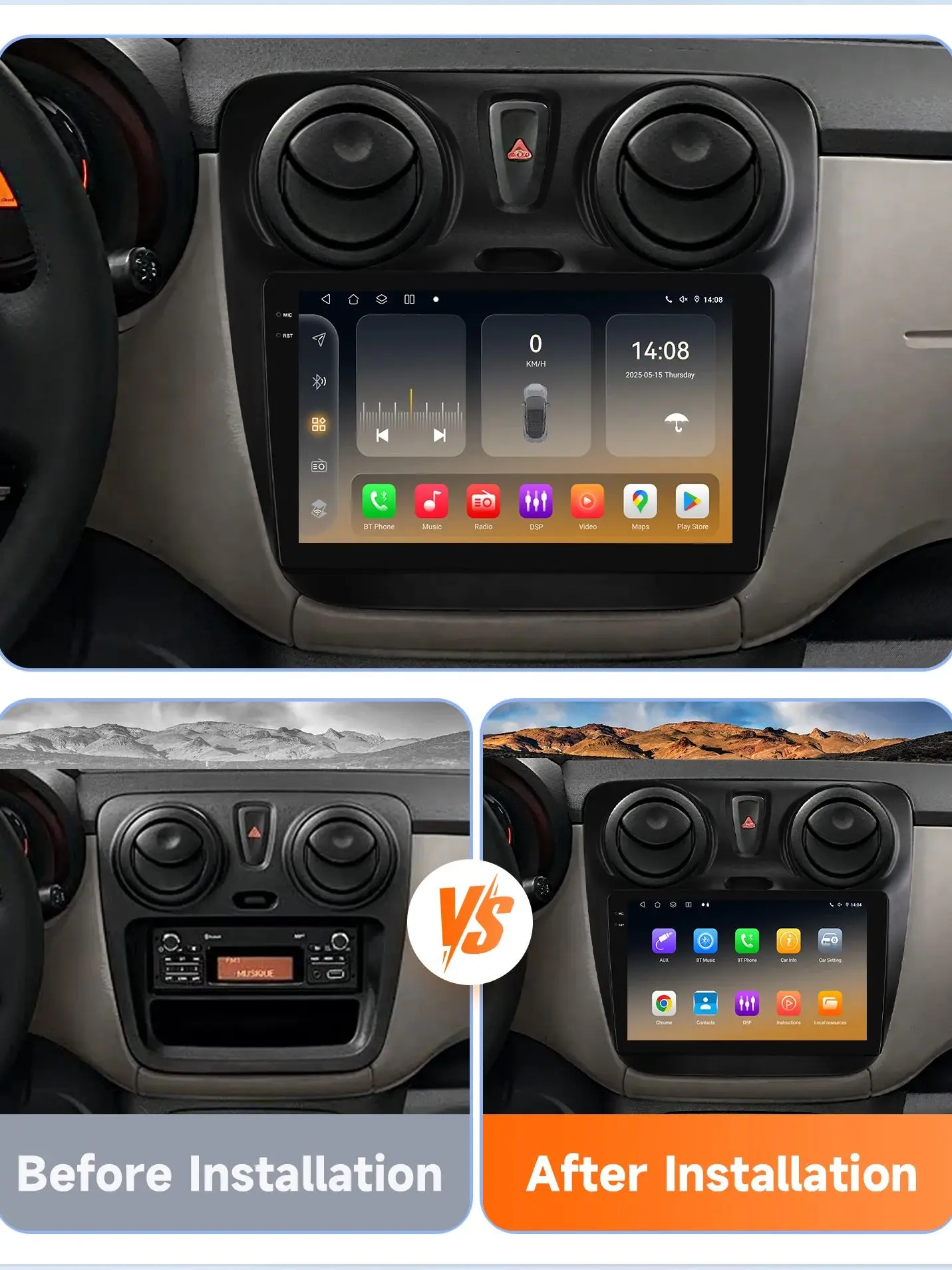Snapdragon 6115 Android 14 Auto Multimedia Radio Voor Renault Lodgy Dacia Dokker 2012-202 draadloze CarPlay Android Auto 4G GPS DSP - afbeelding 2