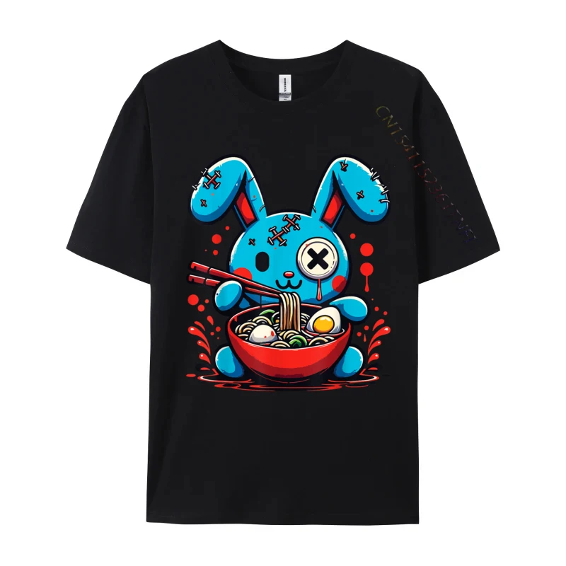 

Cute Kawaii Zombie Bunny Eating Ramen Lover Casual Pure Cotton Tops Shirts for Men Printed On Top T-shirts Personalized