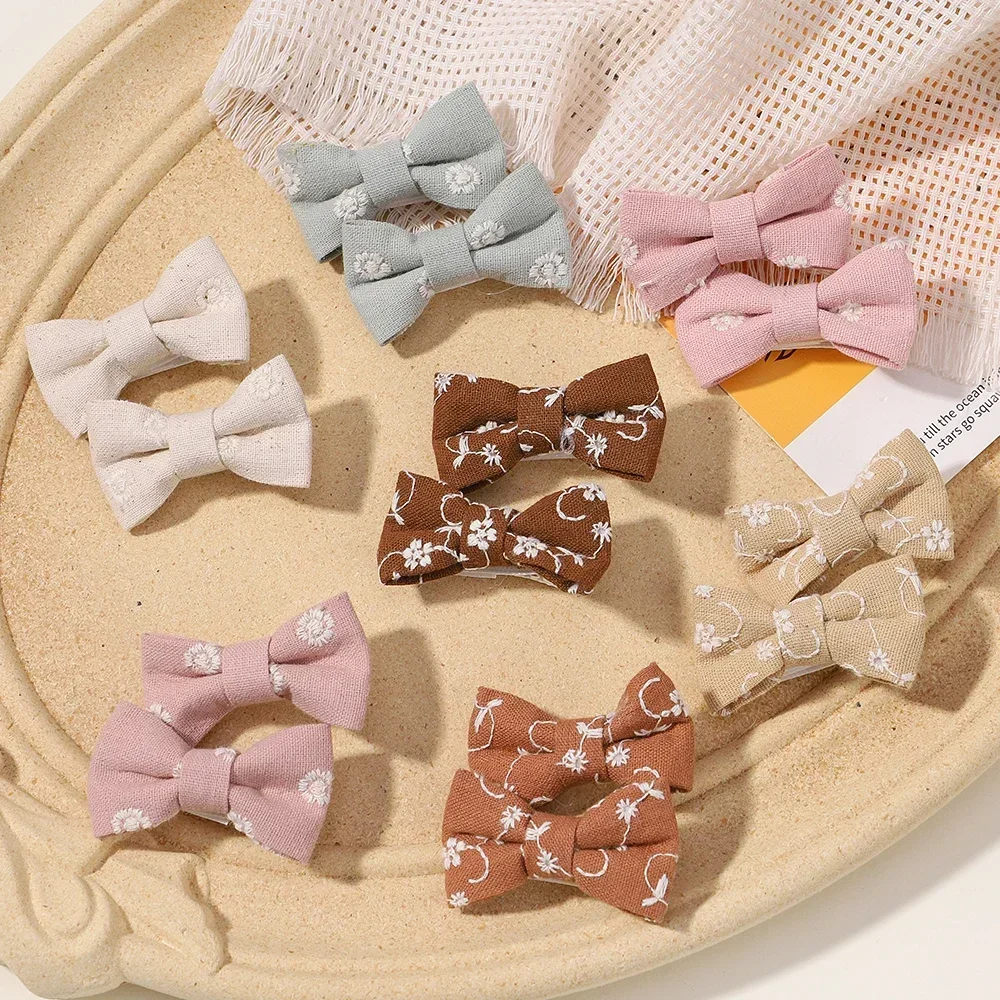 6pcs/set Mini Printe Bows Baby Hair Clips Girl Cotton Soft Hairpin Children Sweet Hairgripe Boutique Kids Hair Accessories Gift