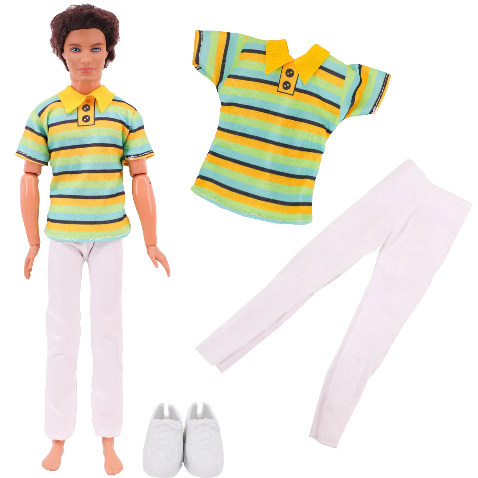 Ken\'s Clothes T-shirt + Trousers + Men\'s Leather Shoes For 30Cm American Doll Clothes 1/12 BJD Suit Girls DIY Toys Birthday Gift