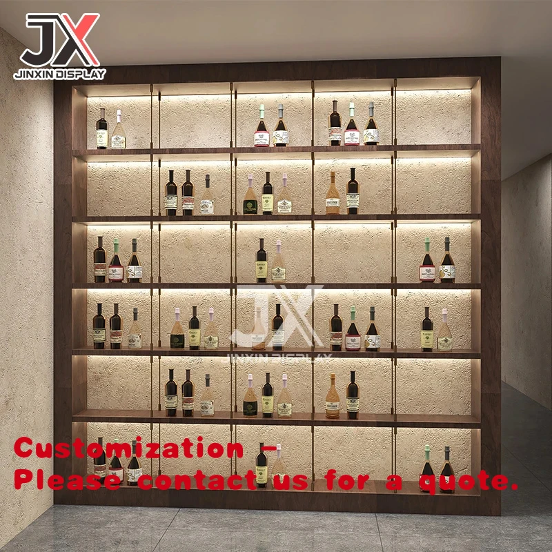 custom.Factory Customized LED Red Wine Display Cabinet High-end Club Furniture Winery Wine Cellar Basement Shelves Liquor Store