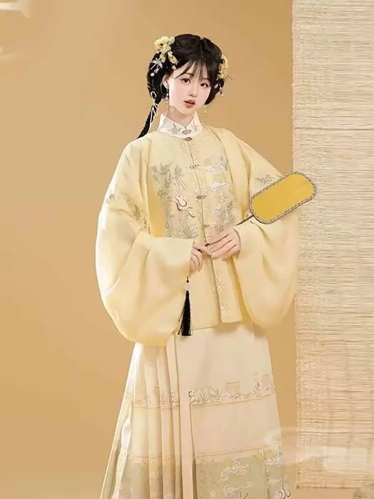 

Китайское платье ханьфу, женский костюм для косплея, древняя династия Мин, вышитая юбка Ханфу с конским лицом, женская