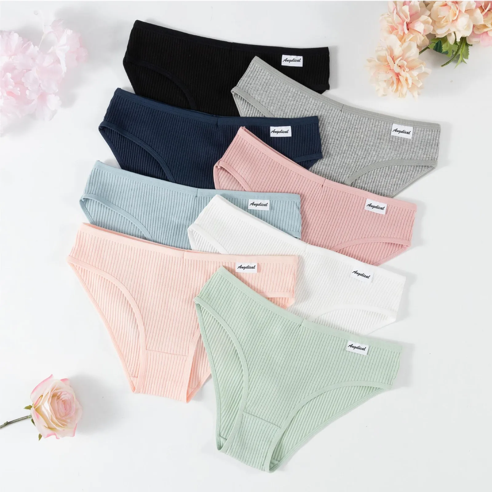 10 Pcs Women Solid Color Underwear High Elastic Comfortable Underpantes Womens Solid Color Middle Waist Girl Briefs