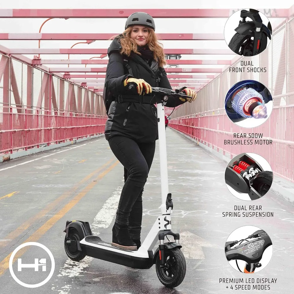 Pro Series Boss-Scooter Elétrica Dobrável, Motor Brushless 500W, Velocidade Máxima 20 mph, Pneus Favo de Mel 10 ”e Alcance 24 Milha