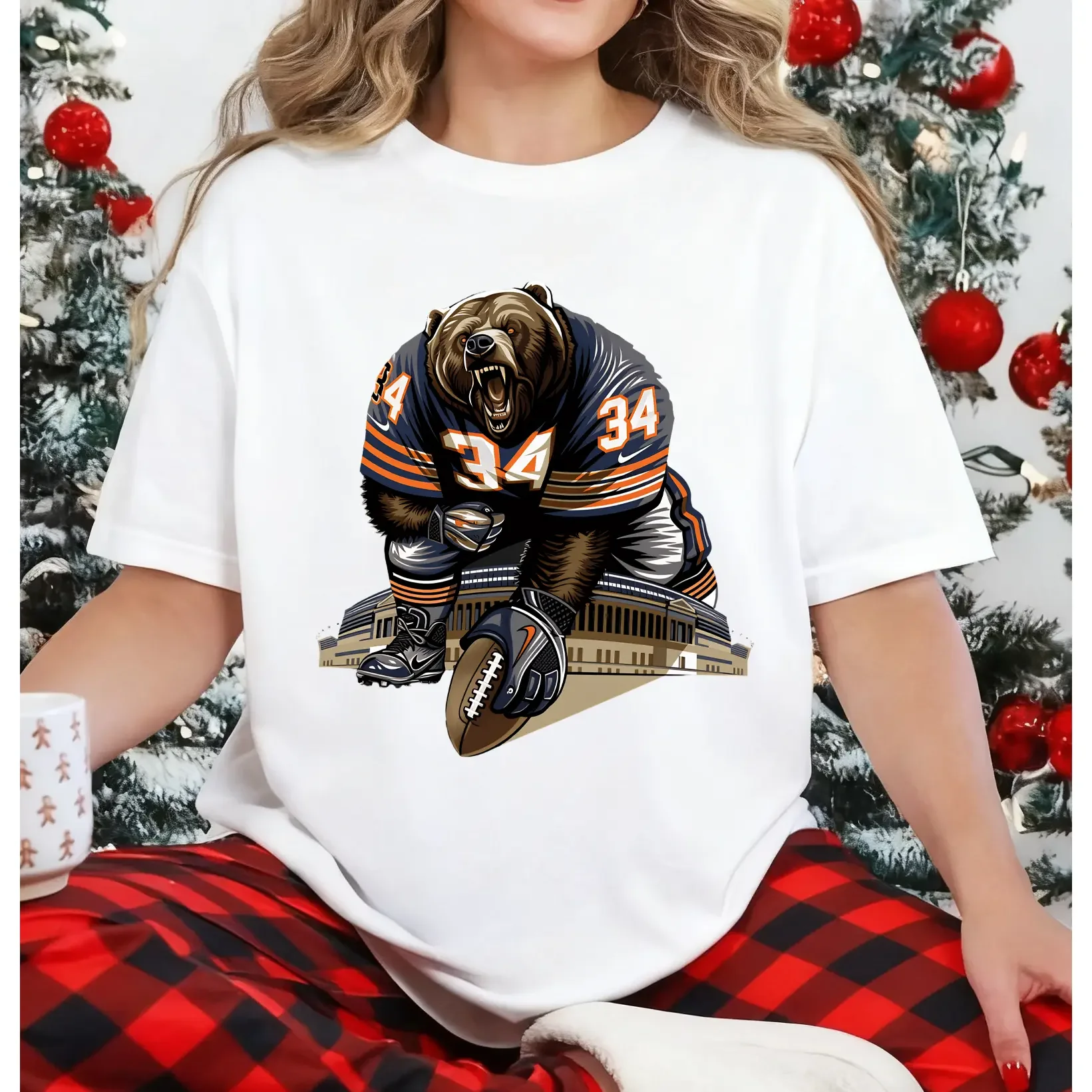 Chicago Pride Bear Graphic Number 34 Tee, Unisex 100% Cotton Football Lover Tee, Team Pride Fan Gift Merch