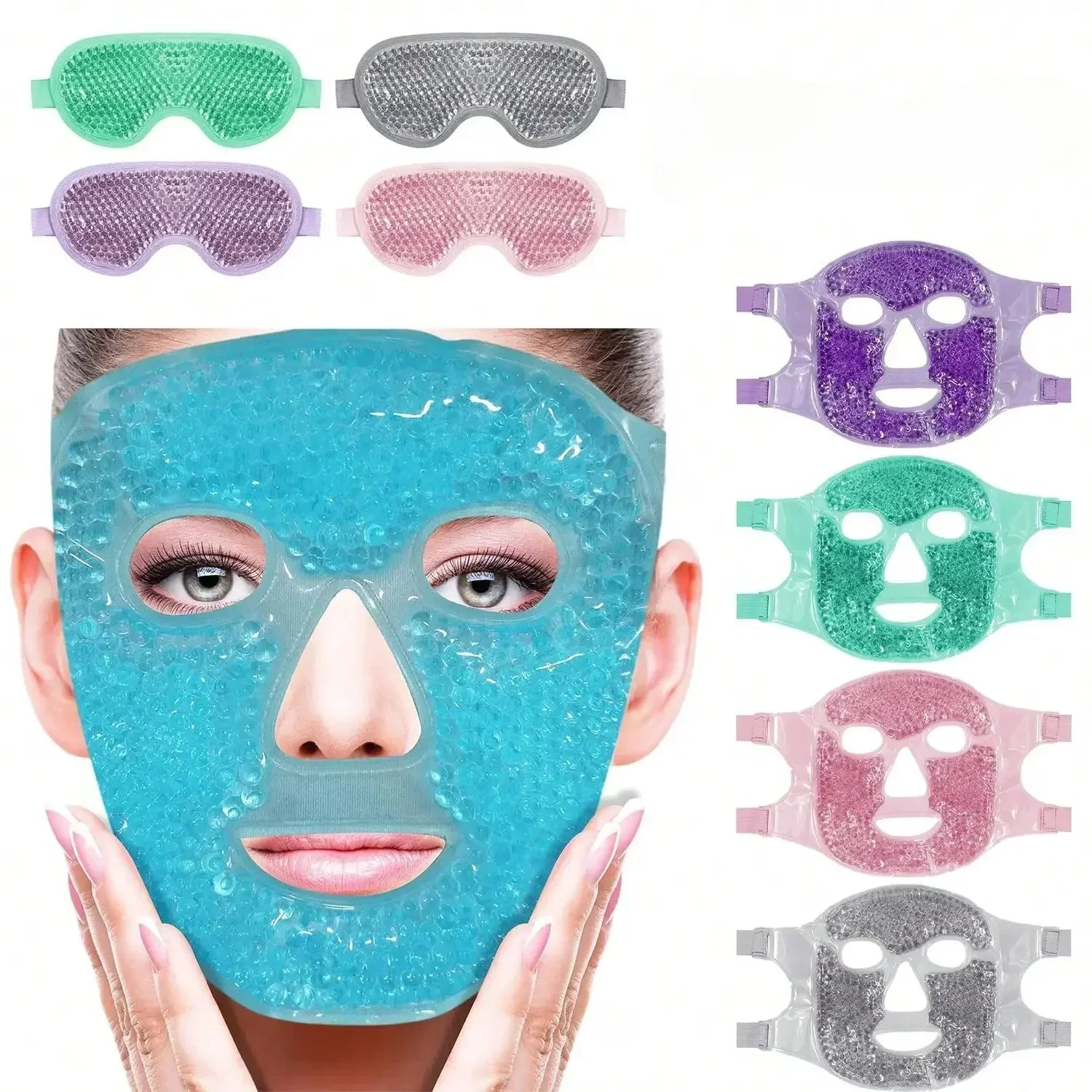 

SPA Ice Cold and Hot Heat Full Face Eye Mask Sleeping Ice Pack Reduce Face Puff Dark Circles Gel Beads Compress for Woman